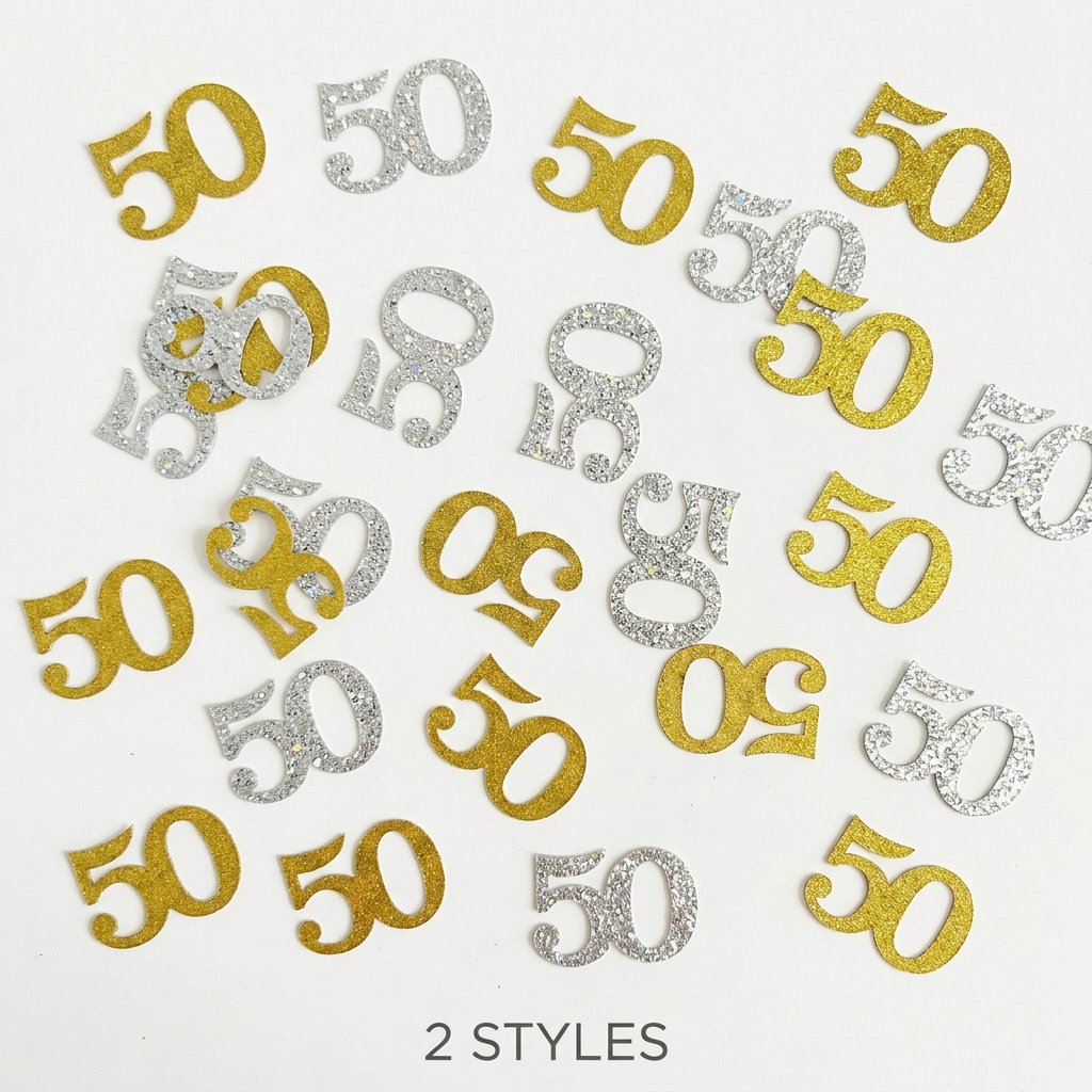 120개 50번째 생일 콘페티 골드 & 실버 숫자 50 - Table Number Gold 리뷰 및 가격